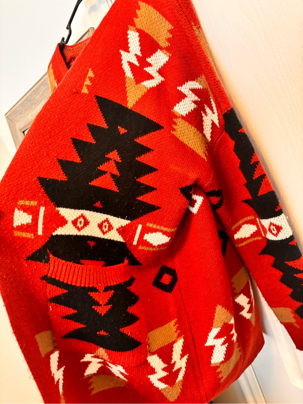 Red Aztec Open-Front Cardigan Sweater - Picture 2 of 2